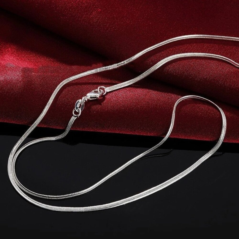 Unisex 925 Sterling Silver Herringbone 2mm Flat Chain Necklace